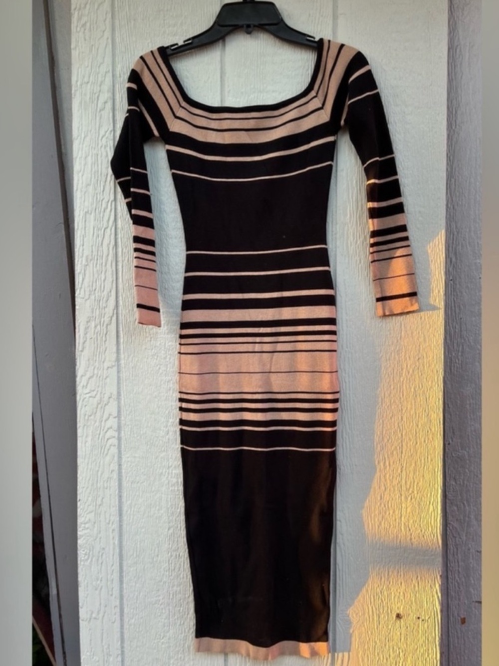 Hera collection striped sleeve off shoulder midi dress